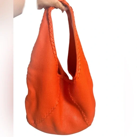 BOTTEGA VENETA 1Cervo Deerskin Large Hobo, Tangerine - Picture 3 of 14